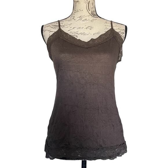 Mudd Lace Trim Cami Y2K Tank Top Size L Brown Romantic Coquette Fairy - Picture 1 of 5